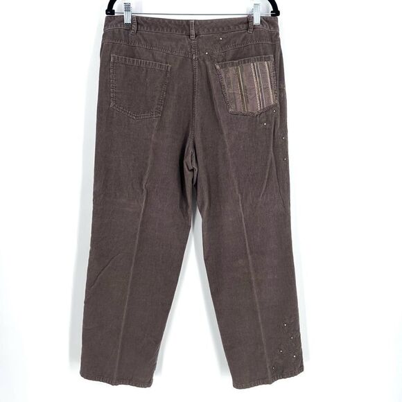 J. Jill Embellished Corduroy ankle Pants Size 16 petite Dark Brown rhinestone - Picture 3 of 10